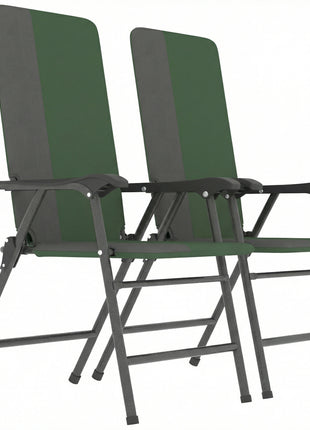 Folding Patio Chairs Set of 2, Padded High Back Lawn Camping Chairs with Armrests, 600D Oxford Fabric, Dark Green