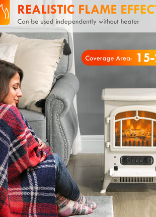 Fireplace Stove, Electric Fireplace Heater with Realistic LED Flames and Logs, 725W/1450W, Beige