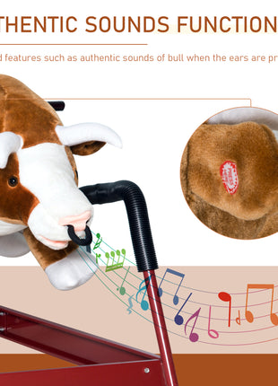 Kids Spring Rocking Horse Rodeo Bull Style with Realistic Sounds for Children over 3 Years Old