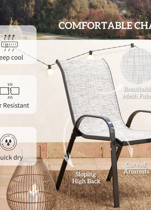 3 Pieces Bistro Set, Small Patio Furniture Set with Stackable Chairs and Glass Table for Backyard, Balcony, Gray