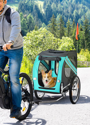 Dog Bike Trailer with 3 Entrances Large Wheels, Green