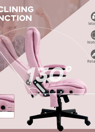 6 Point Vibrating Massage Office Chair with Heat, Linen High Back Massage Desk Chair with Reclining Backrest, Pink