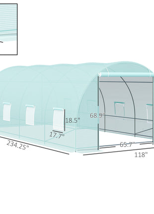 20' x 10' x 7' Walk-In Tunnel Greenhouse with Zippered Door & 8 Mesh Windows, Large Garden Green House Kit, Galvanized Steel Frame, Green
