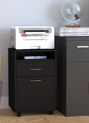 Mobile Storage Cabinet Organizer with Drawer and Cabinet, Printer Stand with Castors, Black