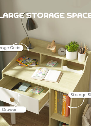 Kids Desk and Chair Set with Storage Shelves, Drawer for 3-10 Years, White