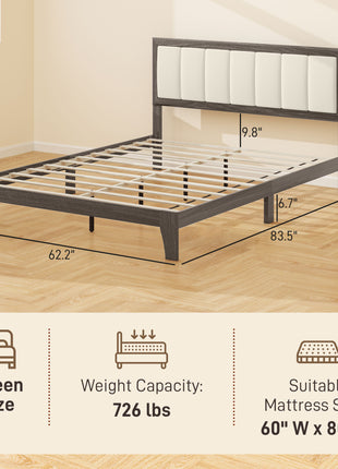 Queen Size Bed Frame with Headboard, Platform Bed Frame with Wooden Slats No Box Spring Needed Charcoal Gray