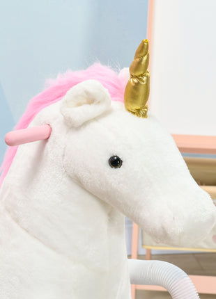 Kids Spring Rocking Horse Unicon, Ride on Horse for Girls and Boys with Sounds, Plush Animal Ride-on Toy with Soft Feel, Interactive Toy for Kids, Pink