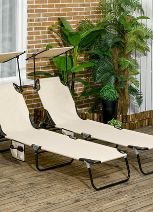Chaise Lounge Pool Lounge Chairs Set of 2, Outdoor Sun Tanning Chairs, Reclining Back, Steel Frame and Side Pocket, Tan