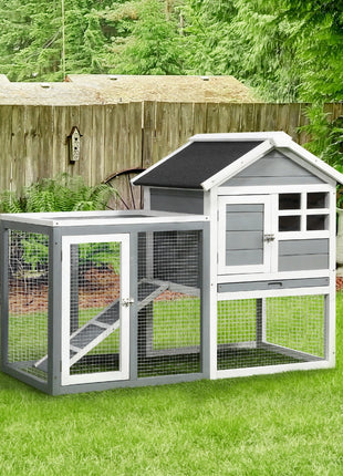 Indoor Rabbit Enclosure, 48" Weatherproof Wooden Rabbit Hutch, with Slanted Asphalt Roof & Fun Outdoor Run for Bunnies & Ferrets - Gray