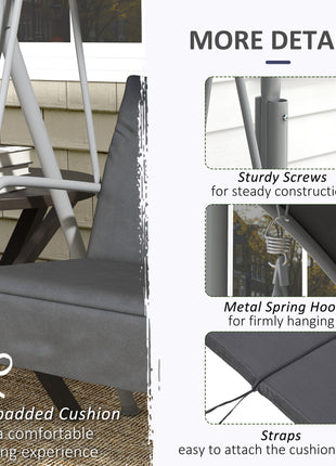 2-Seater Outdoor Porch Swing with Canopy and Table, Patio Swing Chair for Garden, Poolside, Backyard, Gray