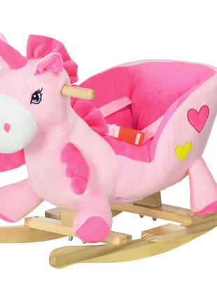Baby Rocking Horse Ride On Unicorn with 32 Songs, Seatbelt, Pink