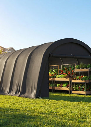 12' x 23.6' Heavy Duty Carport, UPF50+ Portable Garage Car Canopy Tent with Galvanized Frame, Large Door, Dark Gray