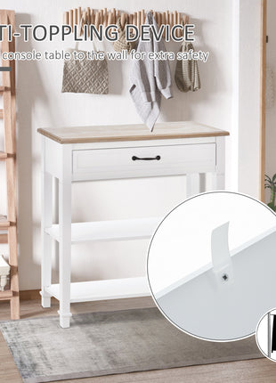 Modern Style Sofa Console Entry Hallway Table with Drawer and Shelves, Sturdy Build, and Large Storage, White