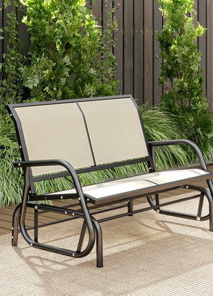 2-Person Outdoor Glider Bench, Patio Double Swing Rocking Chair Loveseat w/Powder Coated Steel Frame for Backyard Garden Porch, Beige