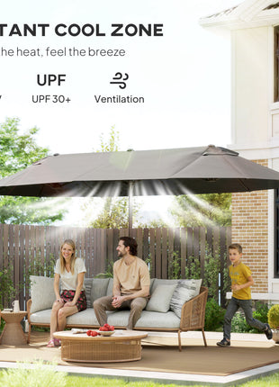 Extra Large 15 ft Patio Umbrella, Double-Sided Wide Outdoor Umbrella with Crank Handle and Air Vents for Backyard, Deck, Pool, Market, Gray