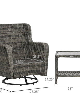 Patio Bistro Set, Porch Furniture with 360° Rotation & Rocking Function, 28.25"x30.75"x36.25", Gray