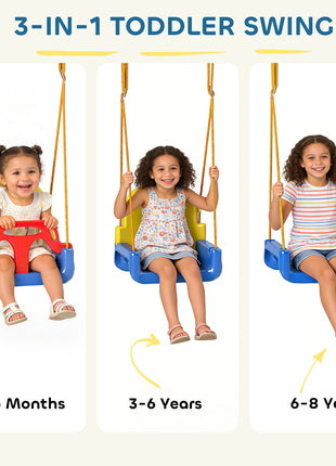 3 in 1 Toddler Swing Set, Folding Child Swing Set with Seat Belt, Adjustable Seat for Outdoor Indoor, Blue