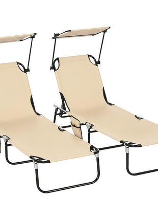Chaise Lounge Pool Lounge Chairs Set of 2, Outdoor Sun Tanning Chairs, Reclining Back, Steel Frame and Side Pocket, Tan