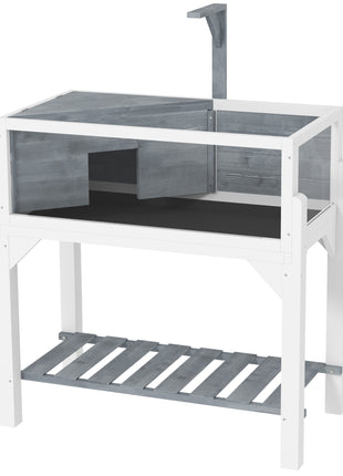 Wooden Tortoise Habitat with Storage Shelf, Tortoise Enclosure with Clear Windows, Openable Top, Lamp Holder, Gray