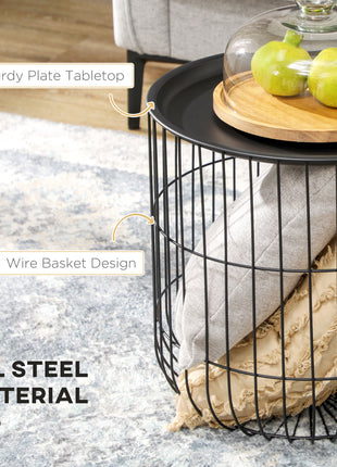 Coffee Table Set, Nest of Coffee Tables with Steel Wired Basket Body and Removable Top for Living Room, Black