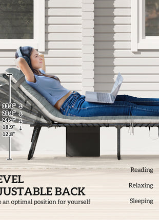 Outdoor Chaise Lounge Chair Set of 2, 5-Level Adjustable Folding Pool Lounge Chairs with Cushions, Gray