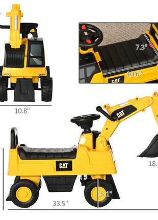 Kids Excavator Ride on Toy CAT Licensed with Manual Shovel, Horn, Hidden Storage for 18-36 Months, Yellow