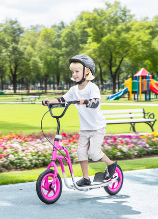 Kids Scooter, Lightweight Scooter with Adjustable Handlebar, Rear Brake, Kickstand, 12" EVA Wheels, for 5-12 Y, Pink