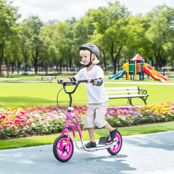 Kids Scooter, Lightweight Scooter with Adjustable Handlebar, Rear Brake, Kickstand, 12" EVA Wheels, for 5-12 Y, Pink