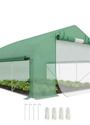 11.5' x 10' x 6.5' Walk-in Tunnel Greenhouse, Green House with Zippered Mesh Door, 7 Mesh Windows & Roll-up Sidewalls, Upgraded Gardening Plant Hot House with Galvanized Steel Hoops, Green