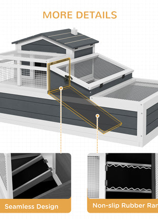 3-Room Tortoise Habitat House w/ Balcony & 2 Stories, 44" x 25.5" x 23", Gray