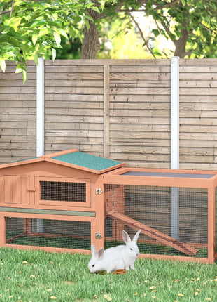 Rabbit Cage Outdoor, 62" Wooden Outdoor Rabbit Hutch, Small Animal Habitat with Detachable Run and Elevated Main House, Natural