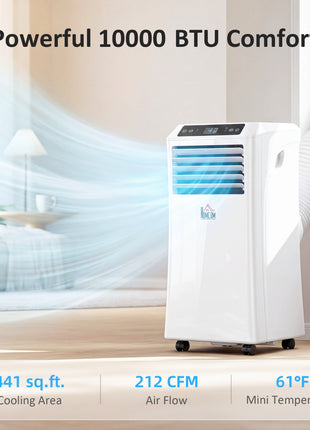 10000 BTU Mobile Portable Air Conditioner with Cooling, Dehumidifier and Ventilating, 2 Speed Fans, 24-Hour Timer, White