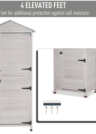 Wooden Garden Cabinet 4-Tier Storage Shed Lockable Organizer w/ Foot Pad Handle