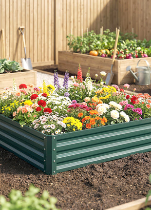 Galvanized Raised Garden Bed, 4' x 4' x 1' Metal Planter Box, for Growing Vegetables, Flowers, Herbs, Succulents, Green