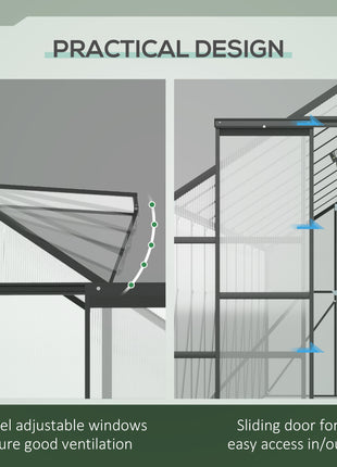 20' x 8' Aluminum Greenhouse Polycarbonate Walk-in Garden Greenhouse Kit with Adjustable Roof Vent, Rain Gutter and Sliding Door for Winter, Clear
