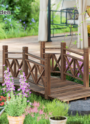 5 ft. Wooden Garden Bridge Footbridge for Backyard Ponds, Creeks, Streams, Carbonized