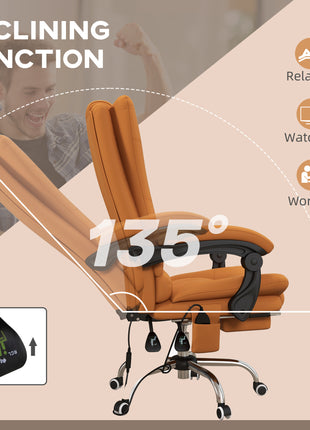 PU Leather Executive Massage Office Chair with 4 Vibration, Reclining w/ Adjustable Height, Swivel Wheels, Light Brown