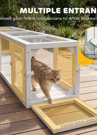 Wooden Cat Run with Weather Protection, Connecting Inside and Outside, 79"L x 15"W x 15"H, White