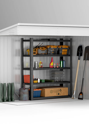 4' x 7.7' Lean to Garden Storage Shed, Outdoor Metal Tool House with Lockable Door Vents for Backyard Patio Lawn