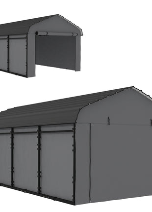 12' x 20' Metal Carport, Heavy Duty Garage Car Canopy with Galvanized Metal Roof and Removable Sidewalls, Dark Gray
