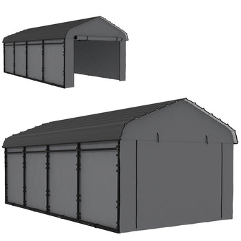 12' x 20' Metal Carport, Heavy Duty Garage Car Canopy with Galvanized Metal Roof and Removable Sidewalls, Dark Gray