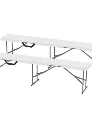 2 Pack 6 ft Portable Foldable Bench Seats, Plastic Folding Benches with Carrying Handle for Camping, White