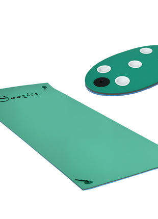 12' x 5' Lily Pad Floating Mat with Cup Holder Table, 3-Layer Portable Roll-Up Water Mat Float Dock for 2-3 People, on Lake, River, Beach, Swimming Pool, Green
