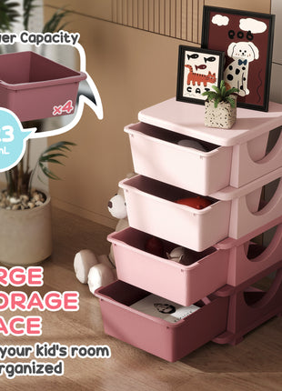 30" 4 Tier Kids Storage Unit Dresser Tower w/ 4 Drawers, Pink