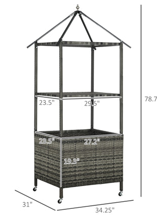 Outdoor Towel Valet Caddy, Covered Poolside Towel Holder Rack, Shelf, Basket, Rolling PE Rattan Wicker Storage on Wheels, Gray