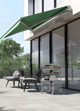 12' x 10' Retractable Awning Patio Awnings Sun Shade Shelter with Manual Crank Handle, 280g/m² UV & Water-Resistant Fabric and Aluminum Frame for Deck, Balcony, Yard, Green