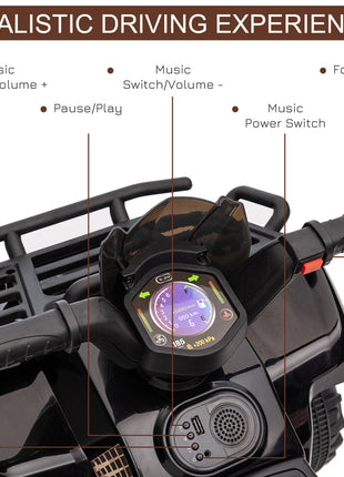 Kids ATV Four Wheeler  Ride on Car, Motorized Quad, 6V Battery Powered Electric Quad with Songs for 18-36 Months, Black