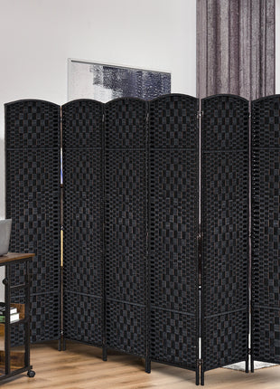 Room Divider 6 Panel, 6FT Tall Folding Privacy Screen, Freestanding Hand-Woven Partition for Room Separation with 360° Hinges, Paper Rope Diamond Weave, Black