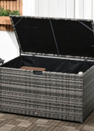113 Gallon Outdoor Storage Box, Rattan Deck Box for Indoor, Patio Furniture Cushions, Pool Garden Tools, Dark Gray