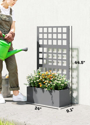 Galvanized Raised Garden Bed Planter Box with Trellis for Climbing Plants, Vegetable, Vines, 24" x 9" x 44.5", Gray